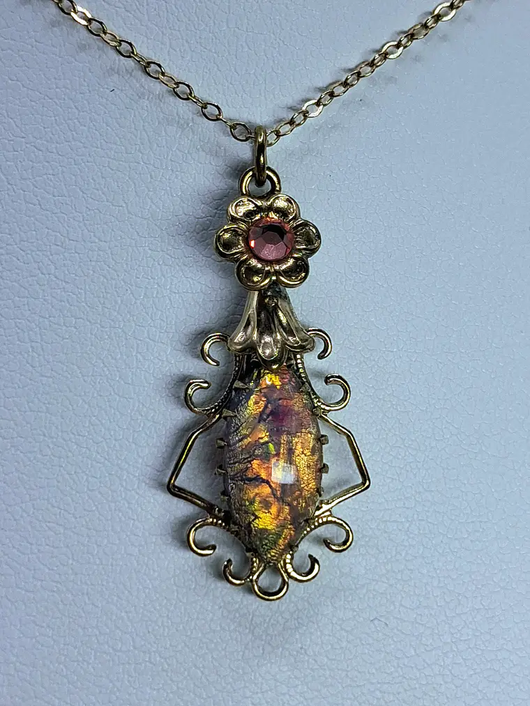 Sweet, Czech glass fire opal and Uranium glass pendant #Bp008 3