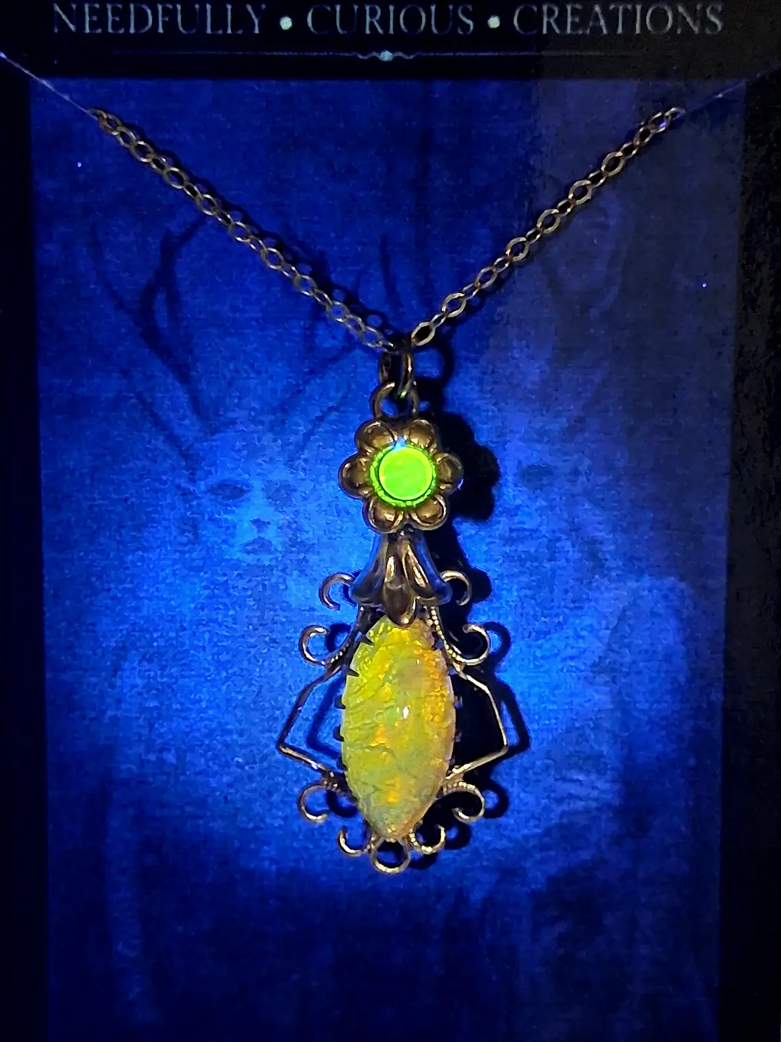 Sweet, Czech glass fire opal and Uranium glass pendant #Bp008 5