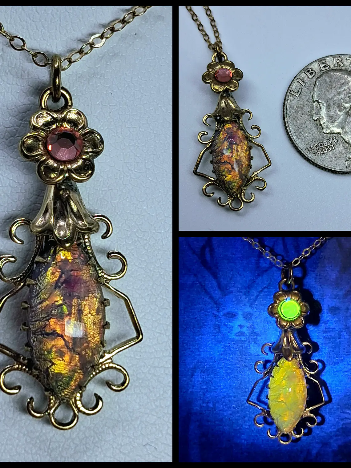 Sweet, Czech glass fire opal and Uranium glass pendant #Bp008 1