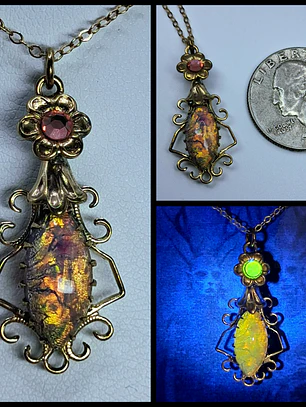 Sweet, Czech glass fire opal and Uranium glass pendant #Bp008