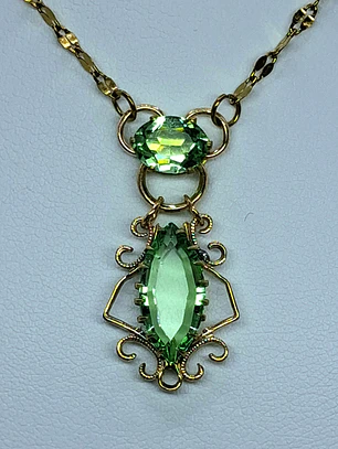Vintage inspired, delicate Peridot green Uranium glass necklace  #Bn009