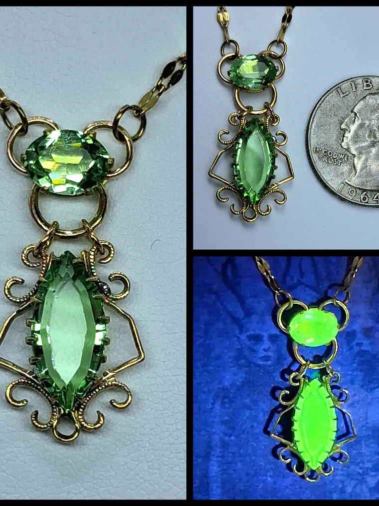 Vintage inspired, delicate Peridot green Uranium glass necklace  #Bn009 1