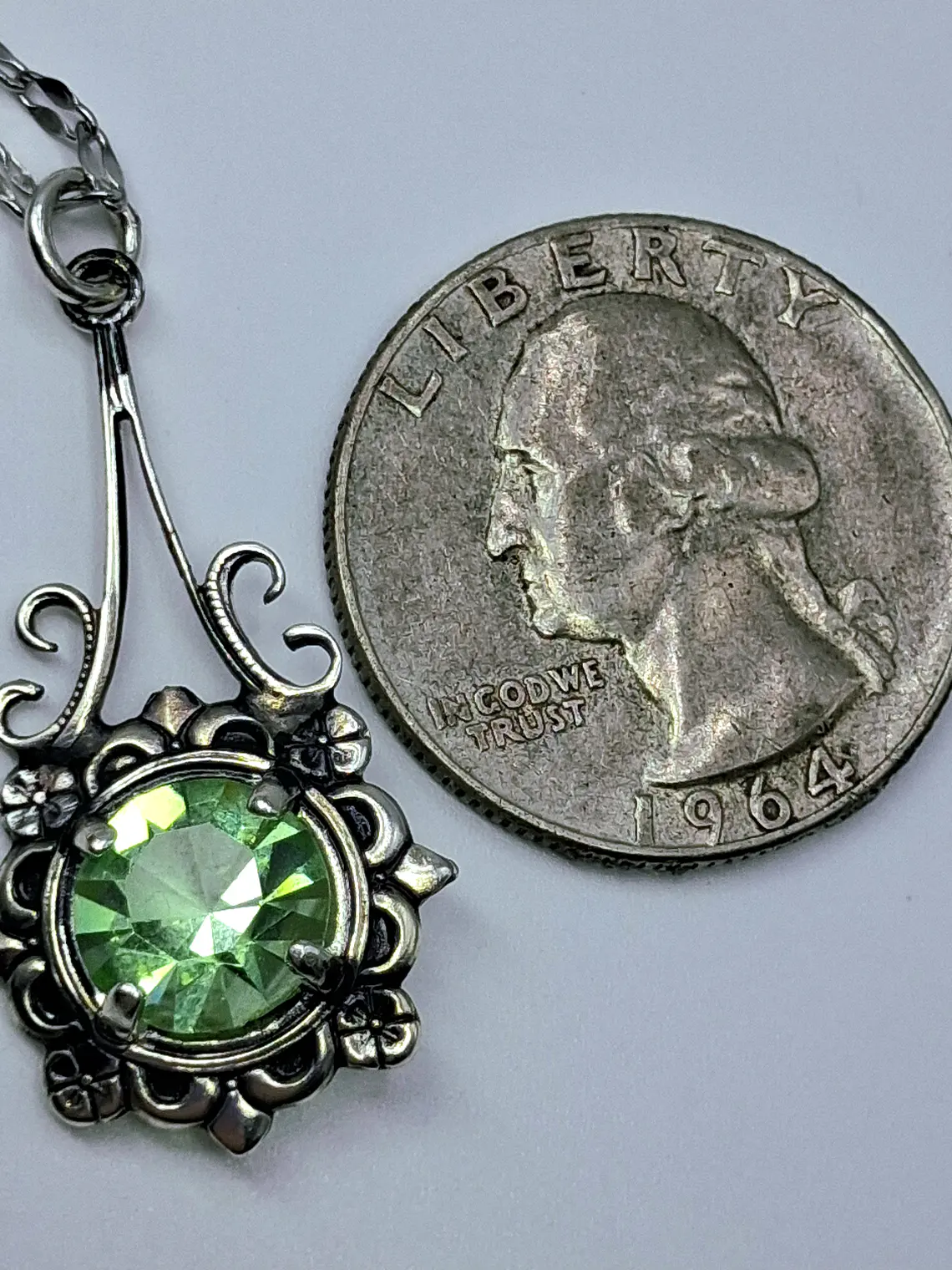 Simple, vintage inspired Apple green Uranium glass pendant  #Bp011 3