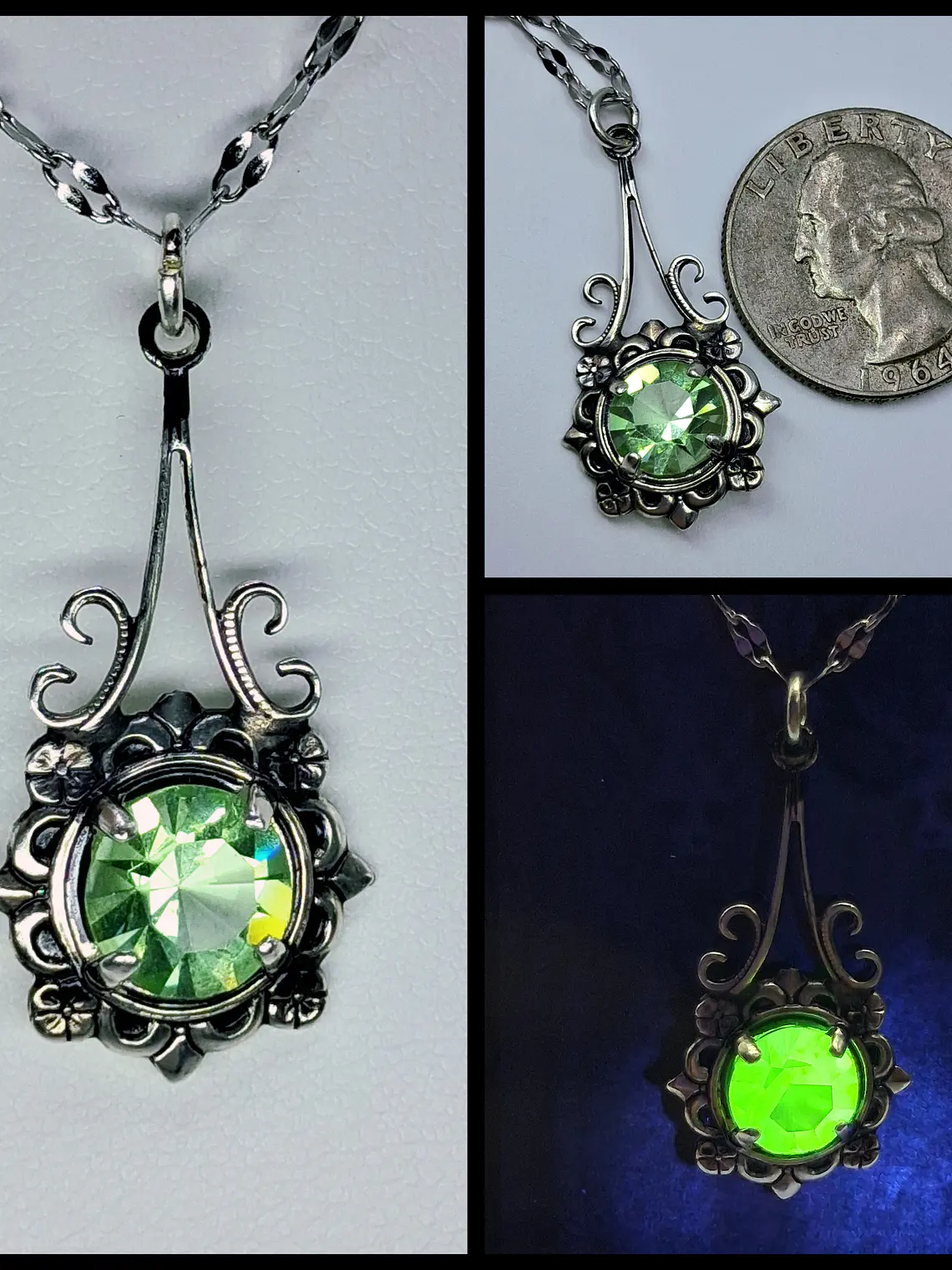 Simple, vintage inspired Apple green Uranium glass pendant  #Bp011 1