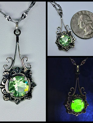 Simple, vintage inspired Apple green Uranium glass pendant  #Bp011