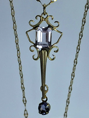 Art Deco style, Lavender Amethyst and blue Iolite, gold-plated pendant  #Bp015