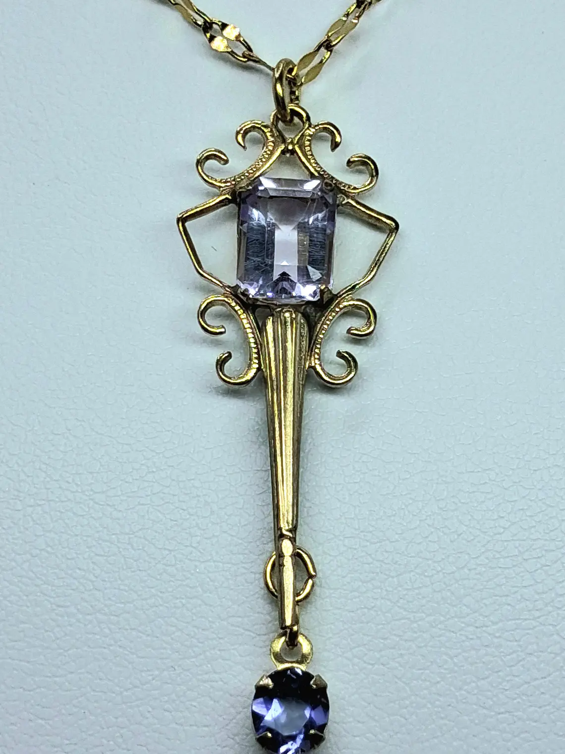 Art Deco style, Lavender Amethyst and blue Iolite, gold-plated pendant  #Bp015 3