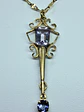Art Deco style, Lavender Amethyst and blue Iolite, gold-plated pendant  #Bp015 - thumbnail 3