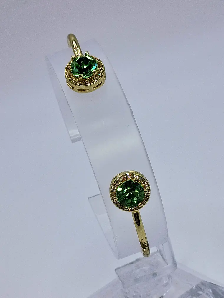Contemporary, Gold-plated Apple green Uranium glass and Cubic zirconia bracelet #Bb016 2