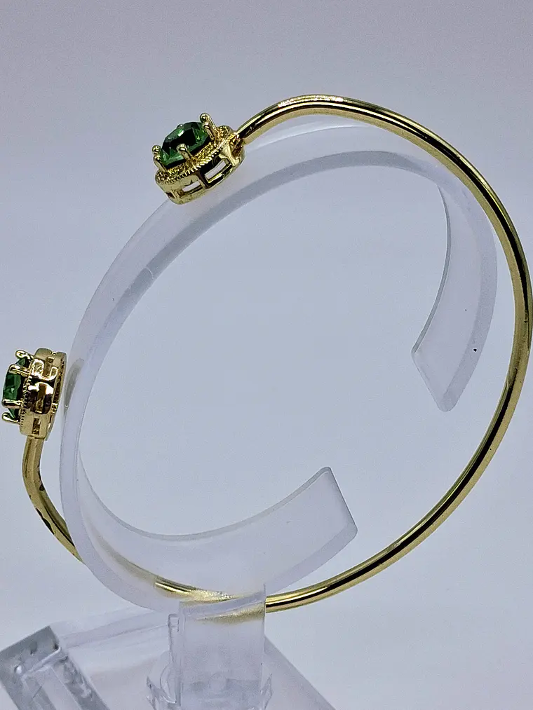 Contemporary, Gold-plated Apple green Uranium glass and Cubic zirconia bracelet #Bb016 3