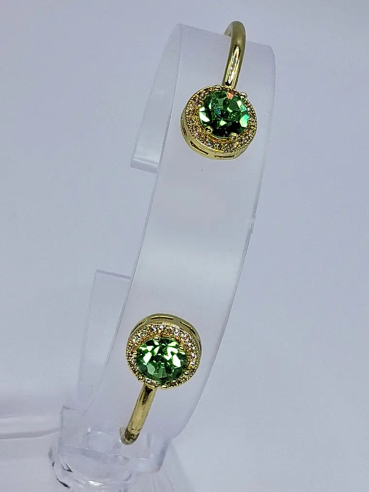 Contemporary, Gold-plated Apple green Uranium glass and Cubic zirconia bracelet #Bb016 4