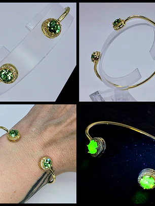 Contemporary, Gold-plated Apple green Uranium glass and Cubic zirconia bracelet #Bb016