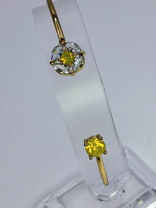 Contemporary, Gold-plated Sun-yellow opal Uranium glass and Cubic zirconia bracelet  #Bb018