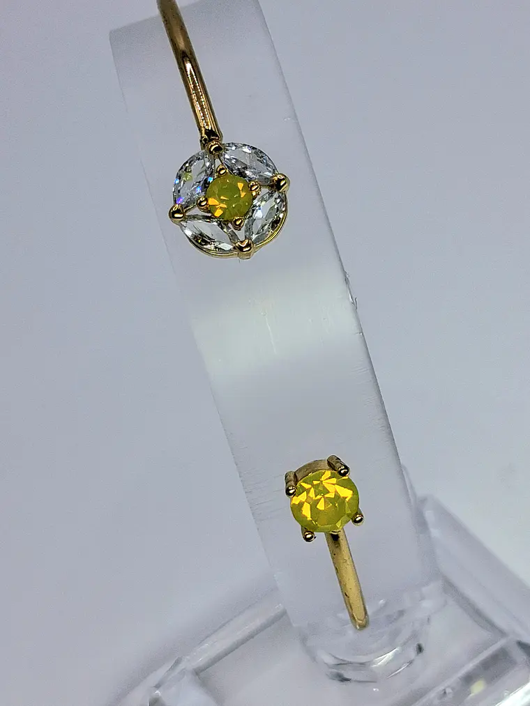 Contemporary, Gold-plated Sun-yellow opal Uranium glass and Cubic zirconia bracelet  #Bb018 2