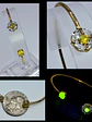 Contemporary, Gold-plated Sun-yellow opal Uranium glass and Cubic zirconia bracelet  #Bb018 - thumbnail 1