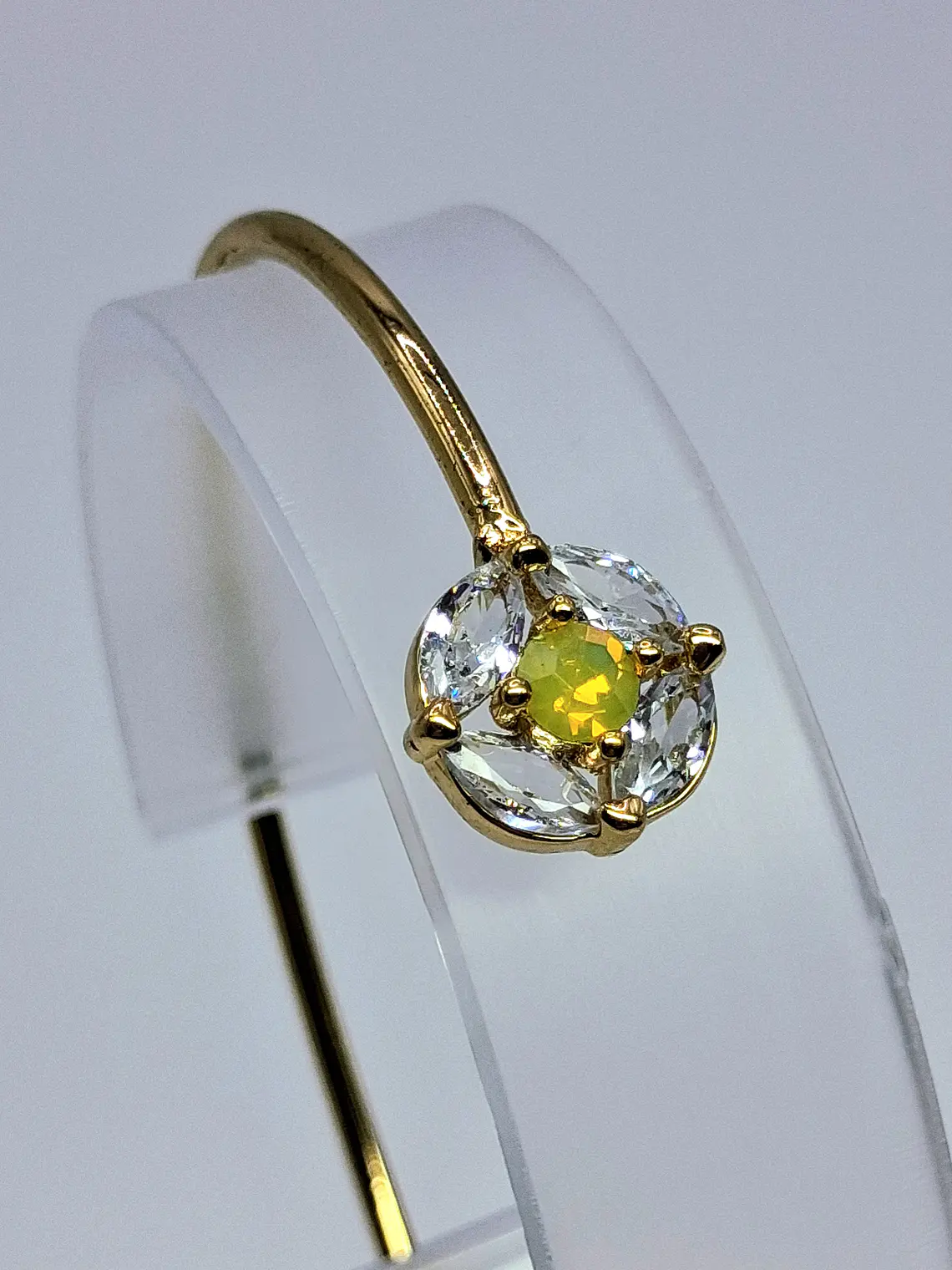 Contemporary, Gold-plated Sun-yellow opal Uranium glass and Cubic zirconia bracelet  #Bb018 3