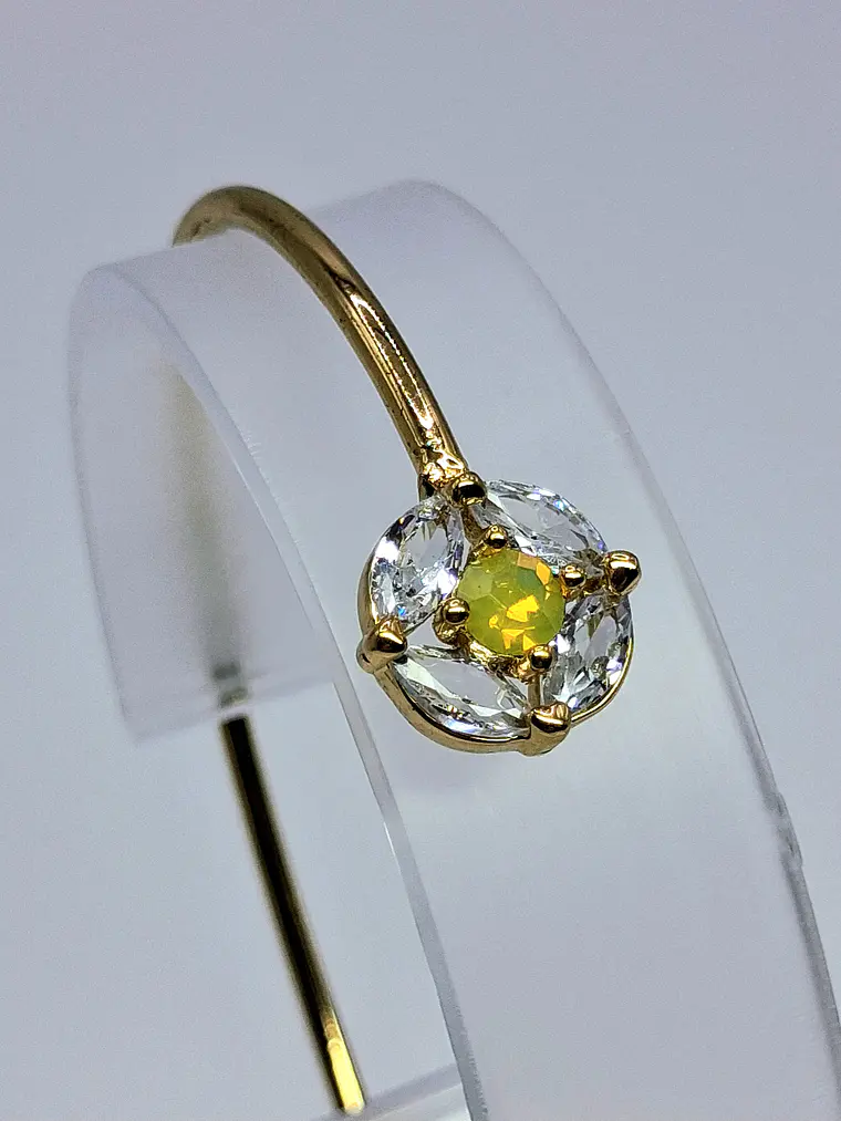 Contemporary, Gold-plated Sun-yellow opal Uranium glass and Cubic zirconia bracelet  #Bb018 3