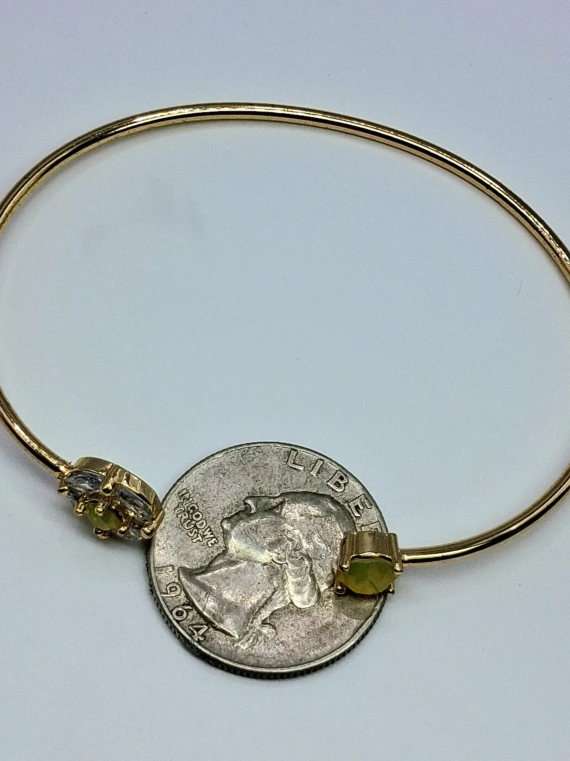 Contemporary, Gold-plated Sun-yellow opal Uranium glass and Cubic zirconia bracelet  #Bb018 4