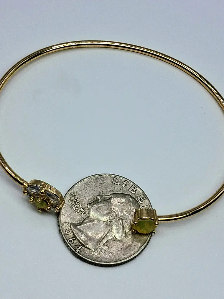 Contemporary, Gold-plated Sun-yellow opal Uranium glass and Cubic zirconia bracelet  #Bb018 4