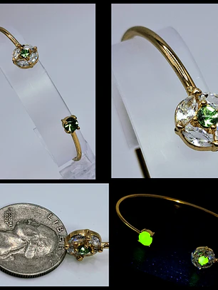 Contemporary, Gold-plated Apple green Uranium glass and Cubic zirconia bracelet #Bb017