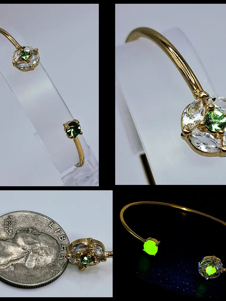 Contemporary, Gold-plated Apple green Uranium glass and Cubic zirconia bracelet #Bb017 1