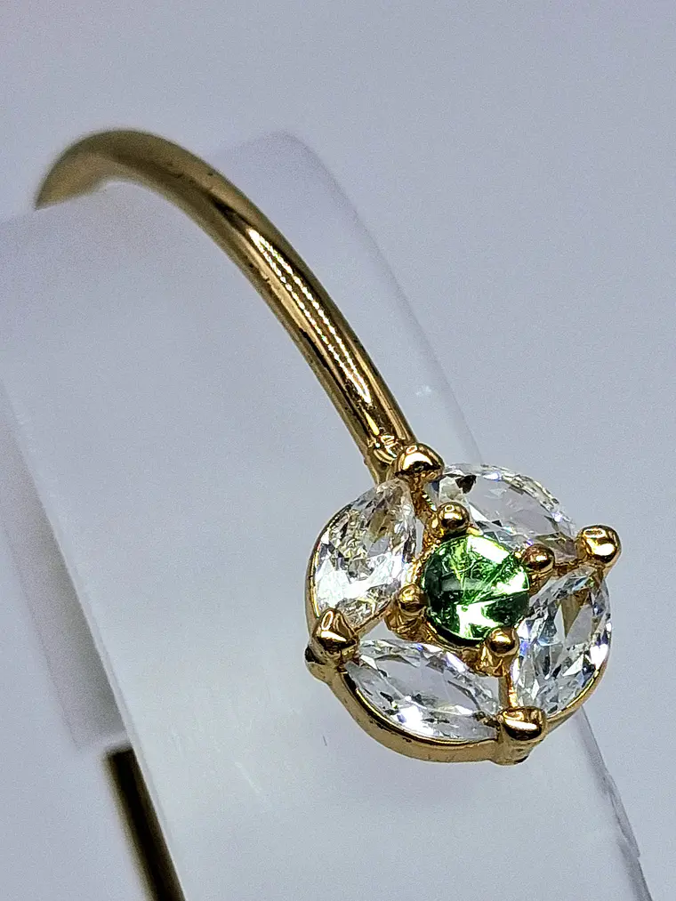 Contemporary, Gold-plated Apple green Uranium glass and Cubic zirconia bracelet #Bb017 3