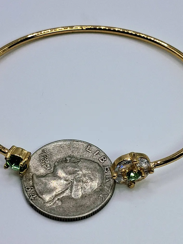 Contemporary, Gold-plated Apple green Uranium glass and Cubic zirconia bracelet #Bb017 5