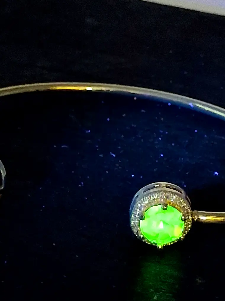 Contemporary, Gold-plated Sun-yellow opal Uranium glass and Cubic zirconia bracelet   #Bb019 6