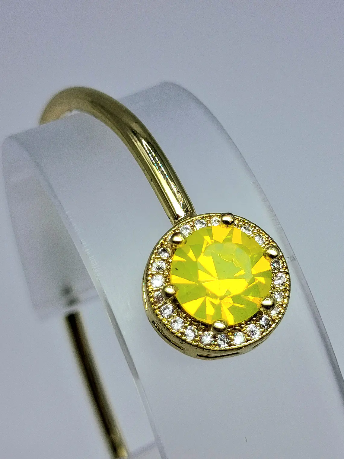 Contemporary, Gold-plated Sun-yellow opal Uranium glass and Cubic zirconia bracelet   #Bb019 3