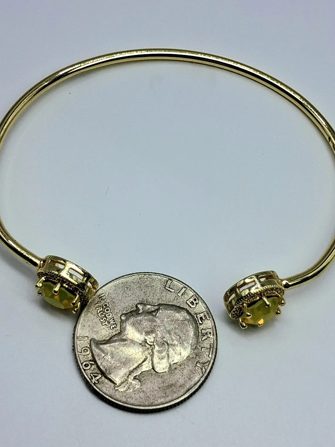 Contemporary, Gold-plated Sun-yellow opal Uranium glass and Cubic zirconia bracelet   #Bb019 5