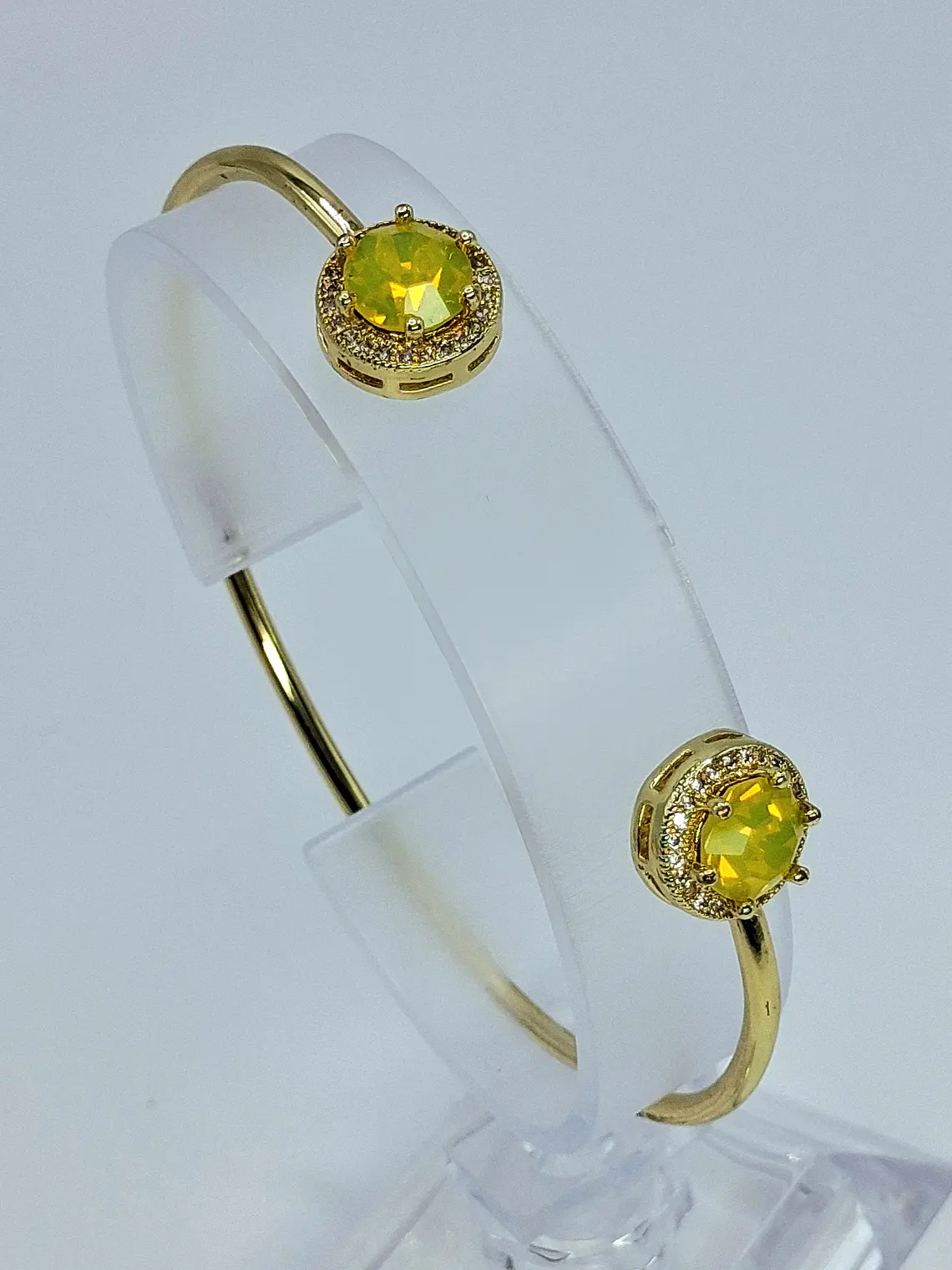Contemporary, Gold-plated Sun-yellow opal Uranium glass and Cubic zirconia bracelet   #Bb019 2