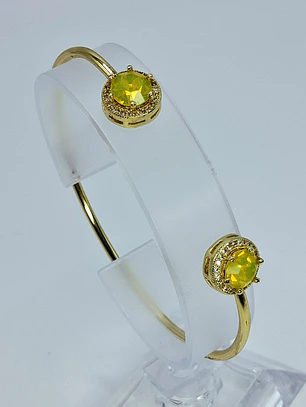 Contemporary, Gold-plated Sun-yellow opal Uranium glass and Cubic zirconia bracelet   #Bb019