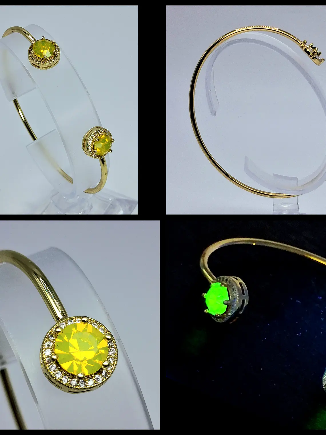 Contemporary, Gold-plated Sun-yellow opal Uranium glass and Cubic zirconia bracelet   #Bb019 1