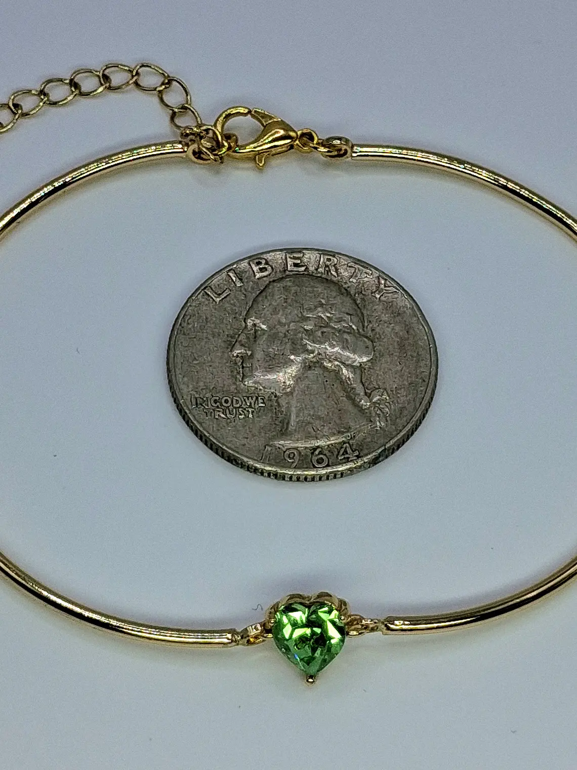 Adorable, gold-plated Heart cut, Uranium glass bracelet  #Bb020 3