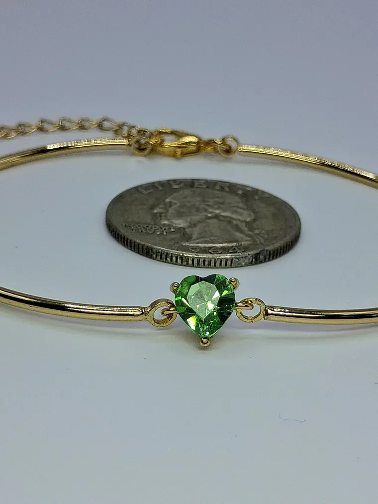 Adorable, gold-plated Heart cut, Uranium glass bracelet  #Bb020 4