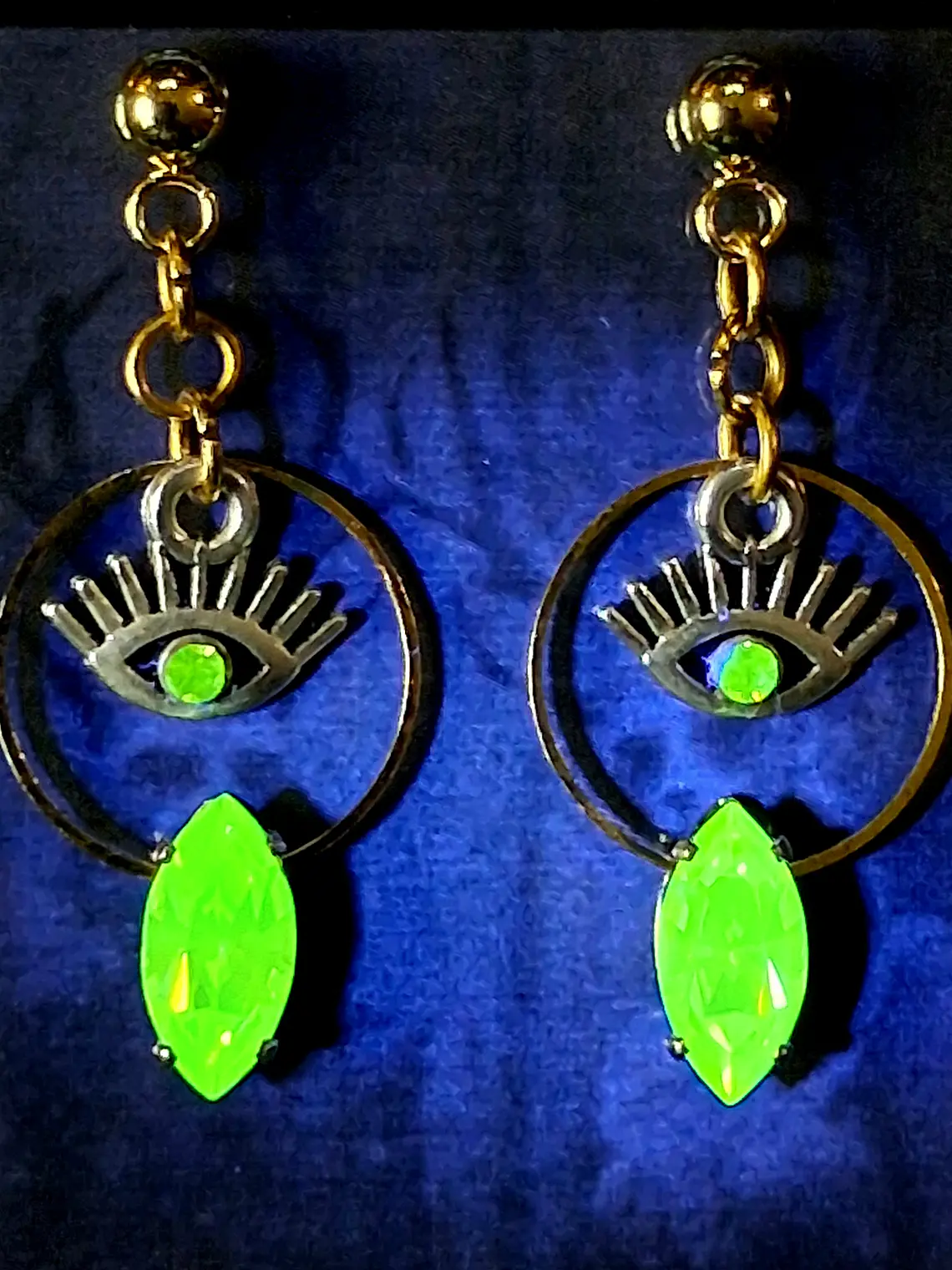 Silver & Gold plated Eye of protection, ☢ UG glass earrings  #be021 3