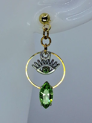 Silver & Gold plated Eye of protection, ☢ UG glass earrings  #be021
