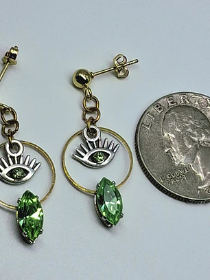 Silver & Gold plated Eye of protection, ☢ UG glass earrings  #be021