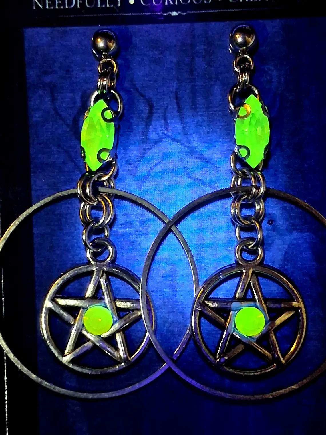 Silver plated ☢ UG Goth/pentagram dangle earrings #be023 4