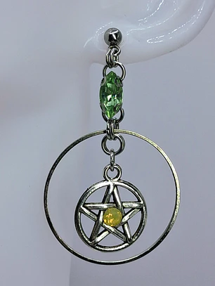 Silver plated ☢ UG Goth/pentagram dangle earrings #be023