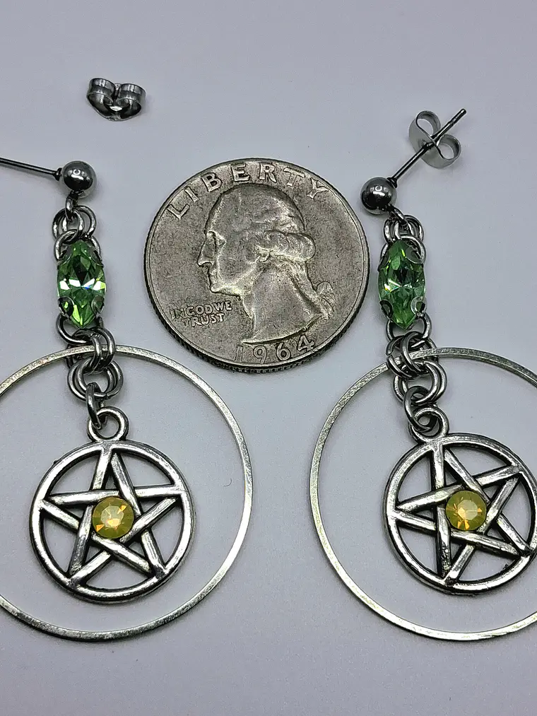 Silver plated ☢ UG Goth/pentagram dangle earrings #be023 3
