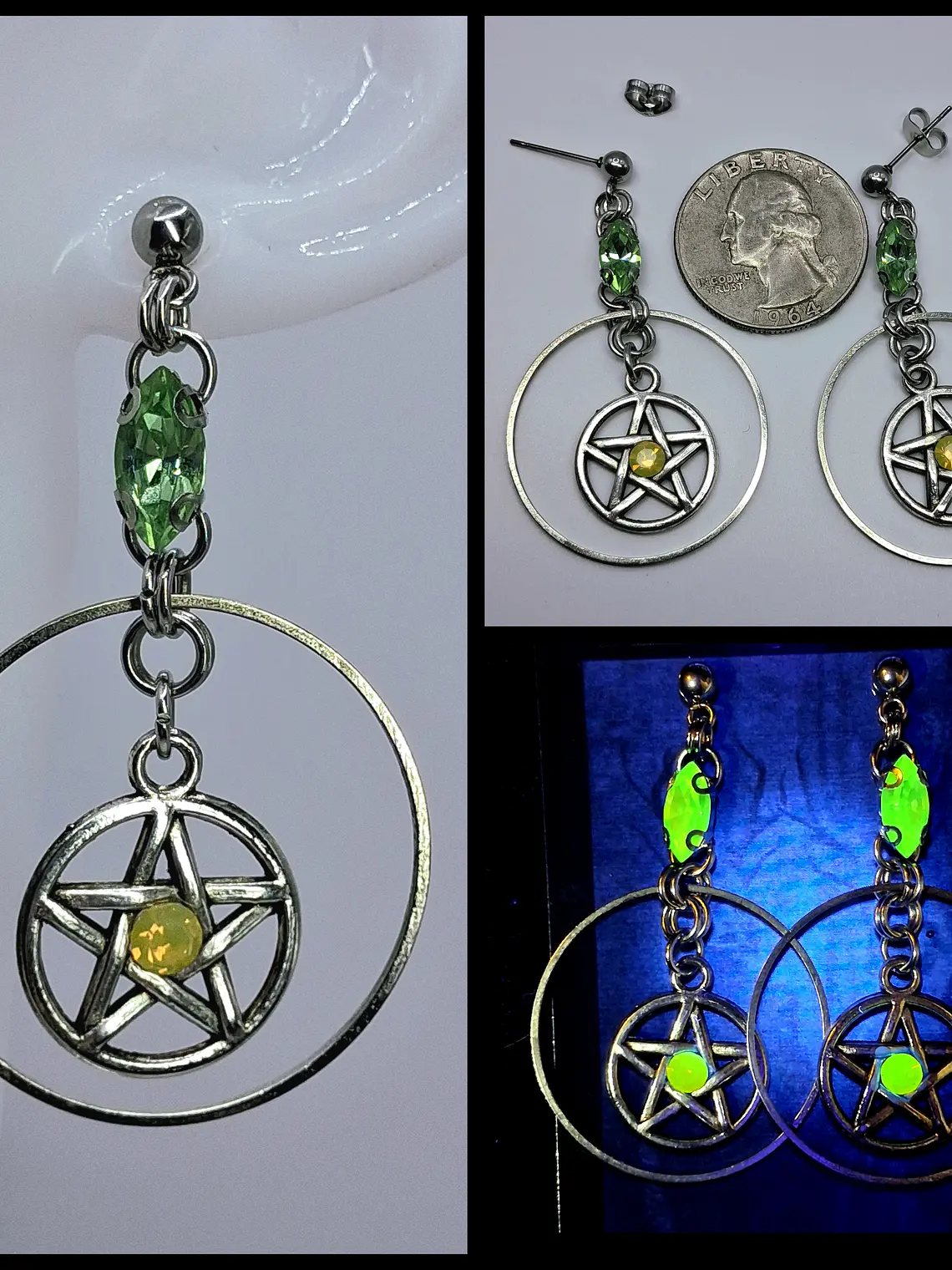 Silver plated ☢ UG Goth/pentagram dangle earrings #be023 1