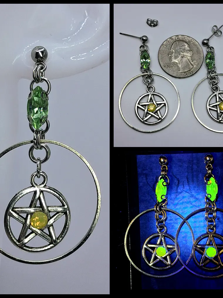 Silver plated ☢ UG Goth/pentagram dangle earrings #be023 1