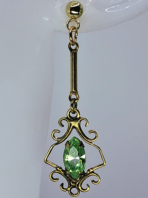 Victorian inspired, 14k gold-plated Peridot green ☢ UG earrings #be024