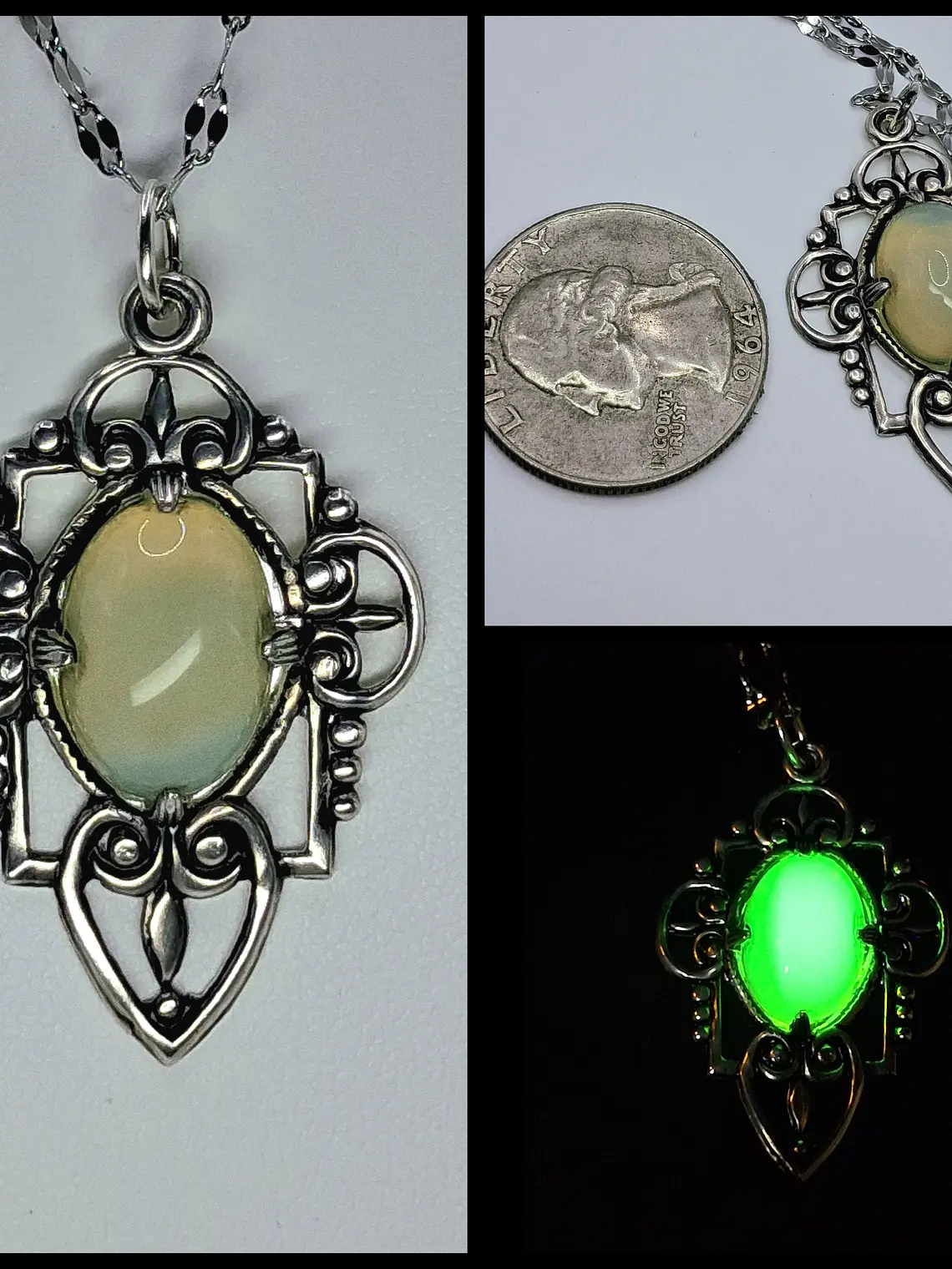Art Deco style, Lemon opal Uranium glass pendant #Bp025 1