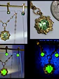 Gold plated Heart cut Uranium glass Pendant/Earrings Set  #Bs026 - thumbnail 1