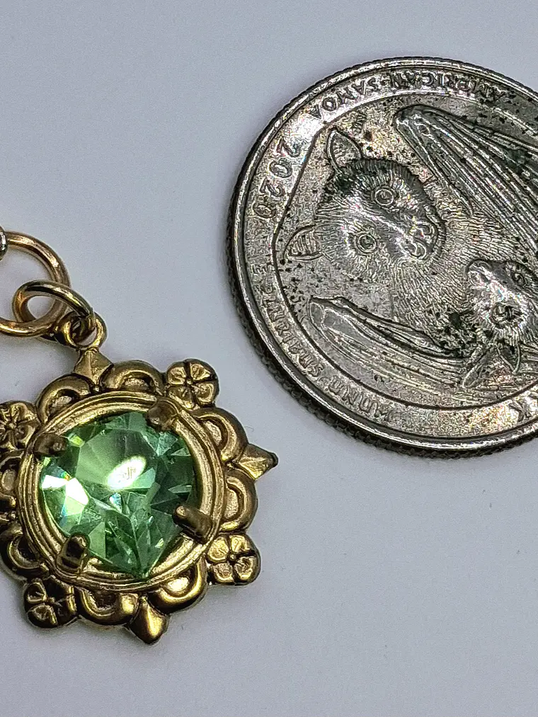 Gold plated Heart cut Uranium glass Pendant/Earrings Set  #Bs026 3