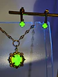Gold plated Heart cut Uranium glass Pendant/Earrings Set  #Bs026 - thumbnail 4