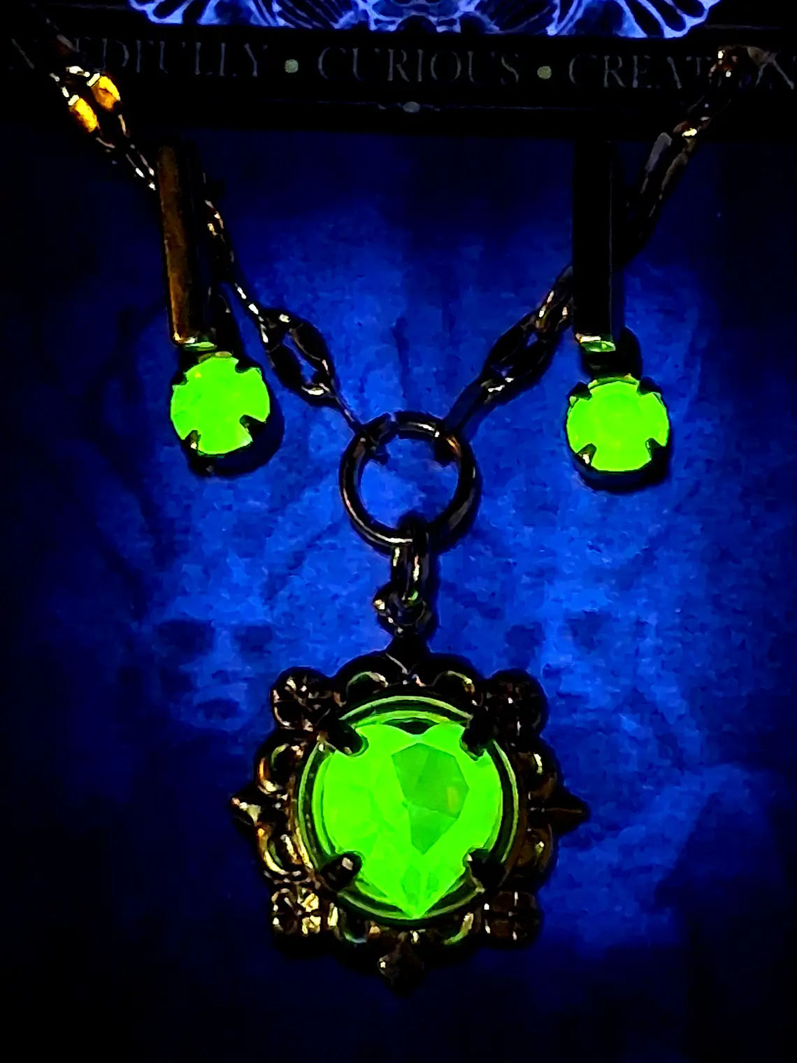 Gold plated Heart cut Uranium glass Pendant/Earrings Set  #Bs026 5