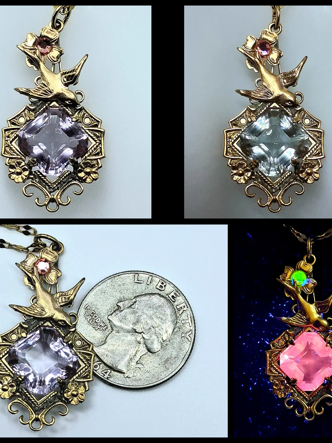 Beautiful, Victorian inspired Alexandrite & pink Uranium glass pendant   #Bp028 1